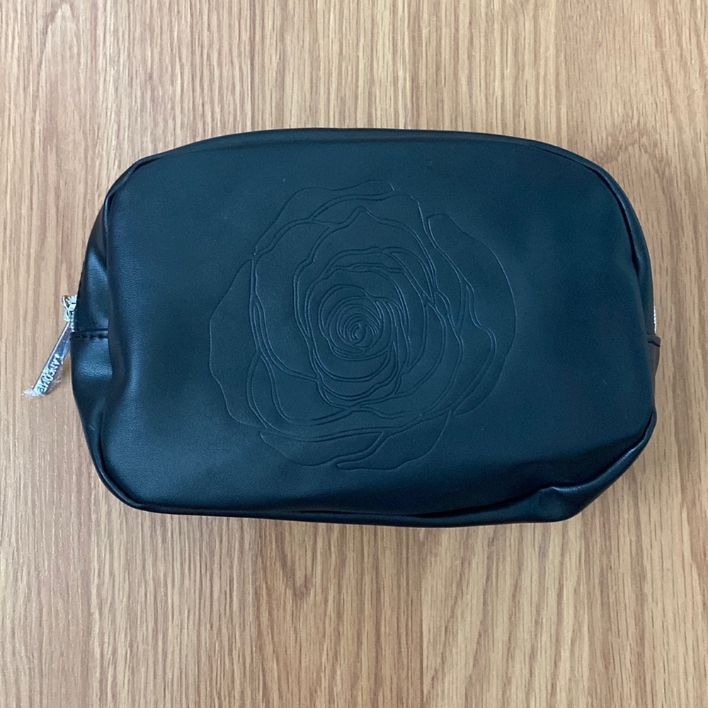 ❤️ Lancome Black and Silver Rose Detail Cosmetic Case New